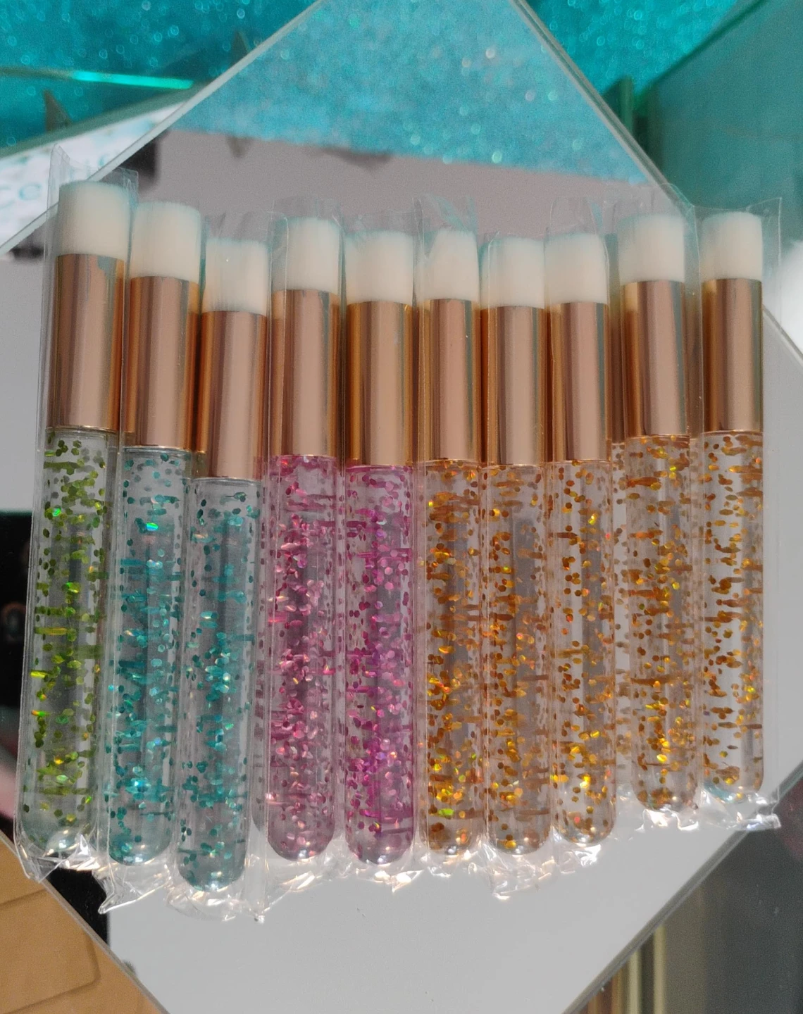 Set of 10 Glitter Handle Makeup / Lash Cleansing Brushes