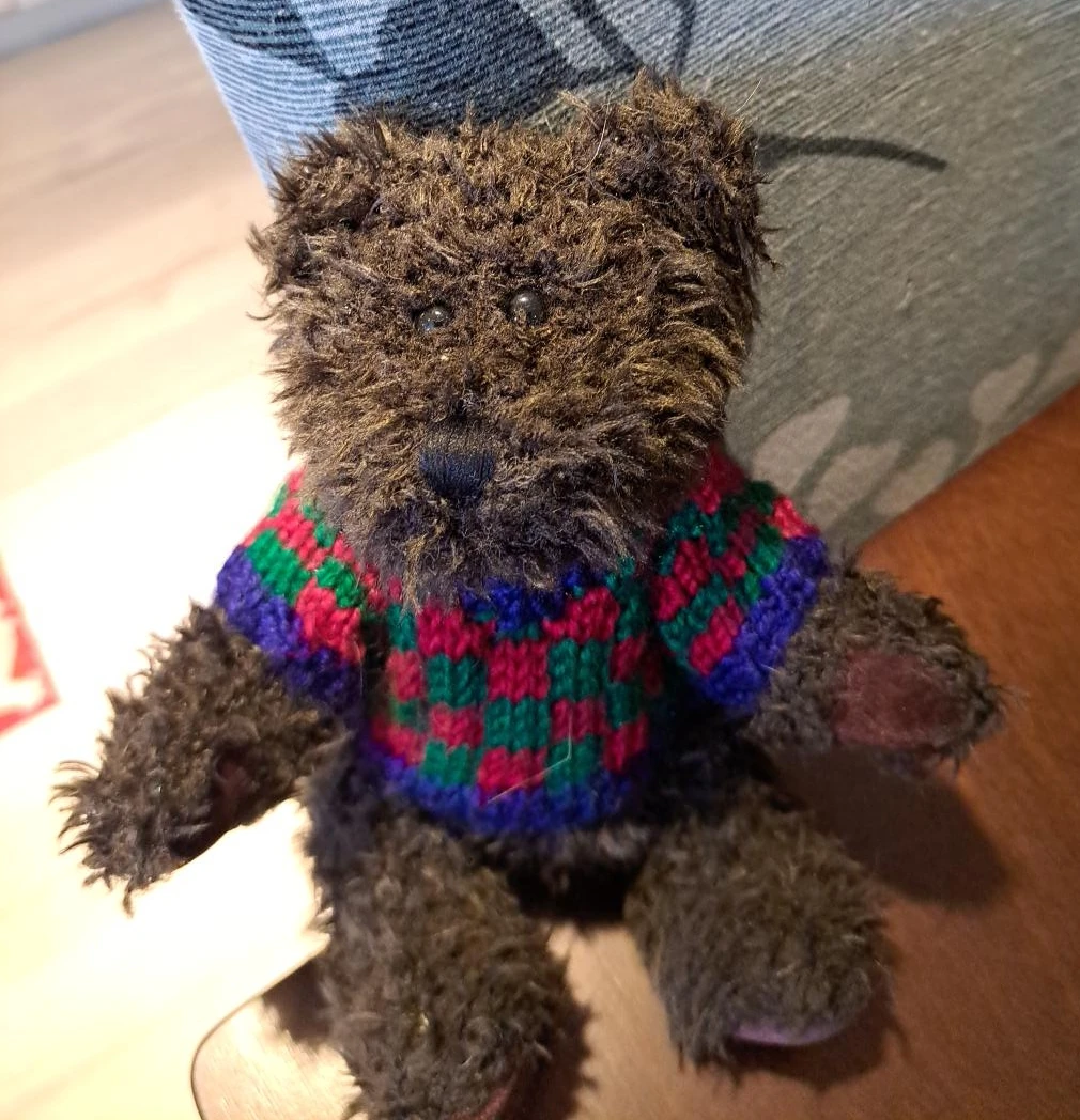 Small Brown Teddy Bear with Knitted Sweater