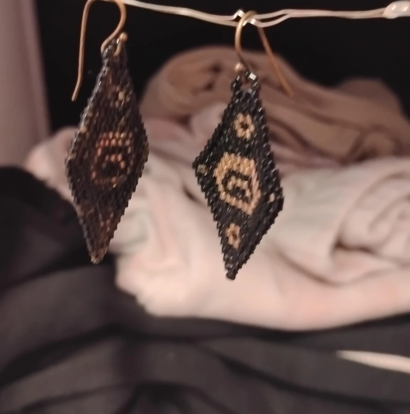 Diamond Shape Beaded Dangle Earrings