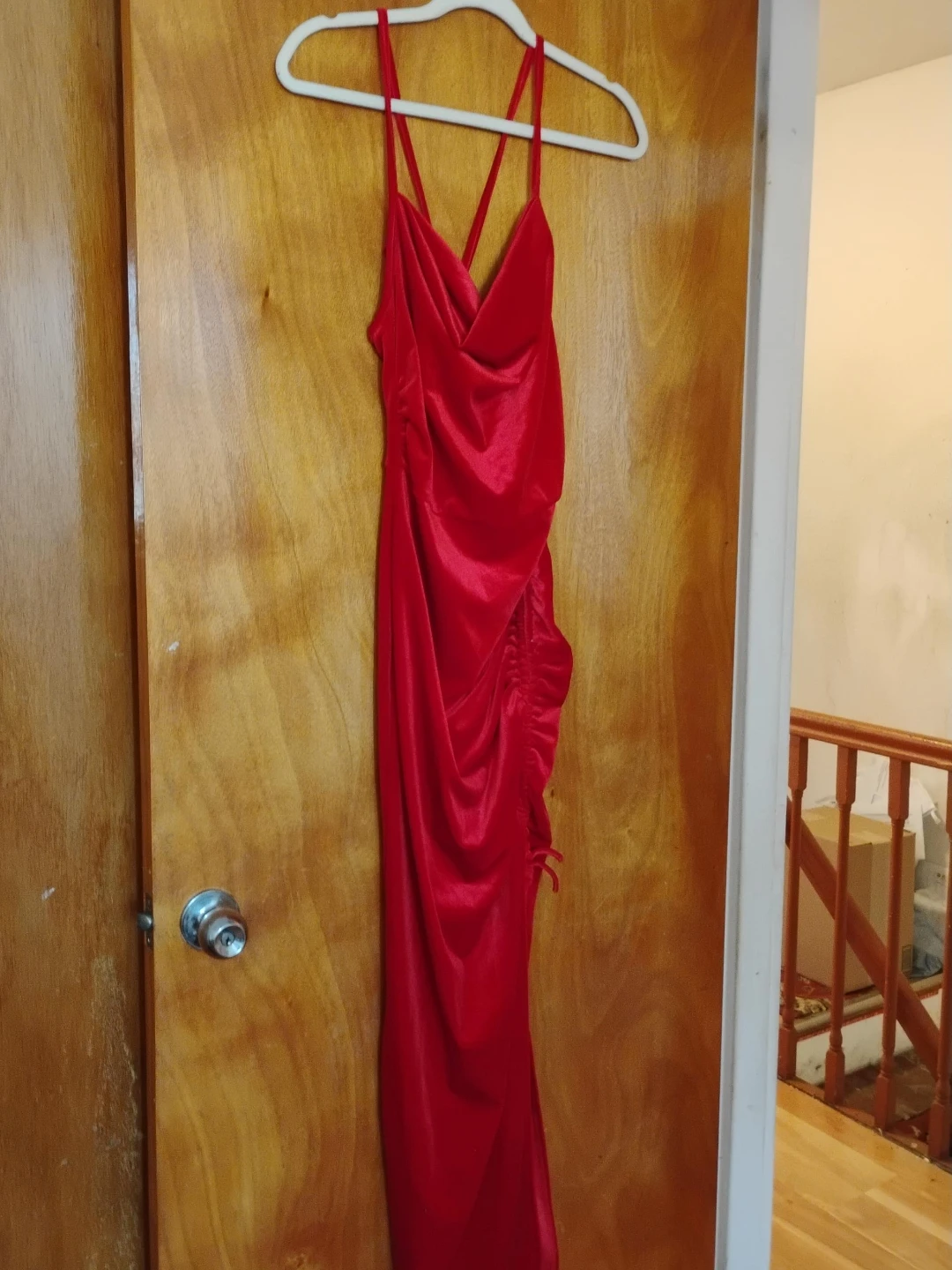 Red Ruched Maxi Dress