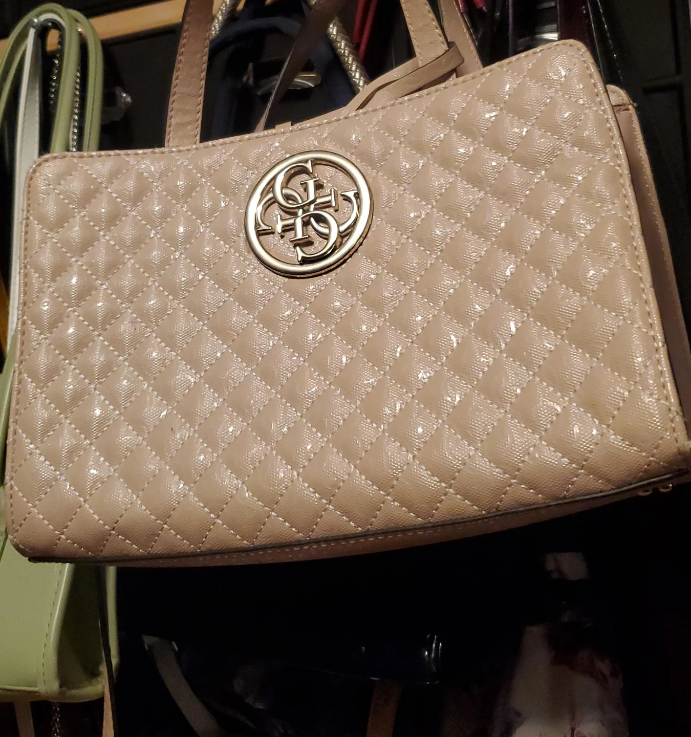 Guess Quilted Satchel Handbag Beige
