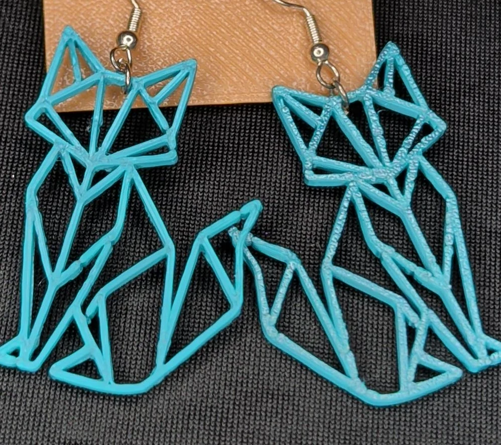 Geometric Fox Earrings - Teal