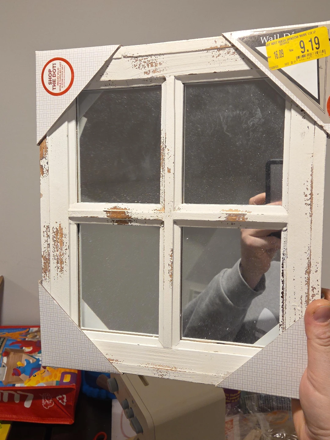 White Wash Window Mirror 13x12