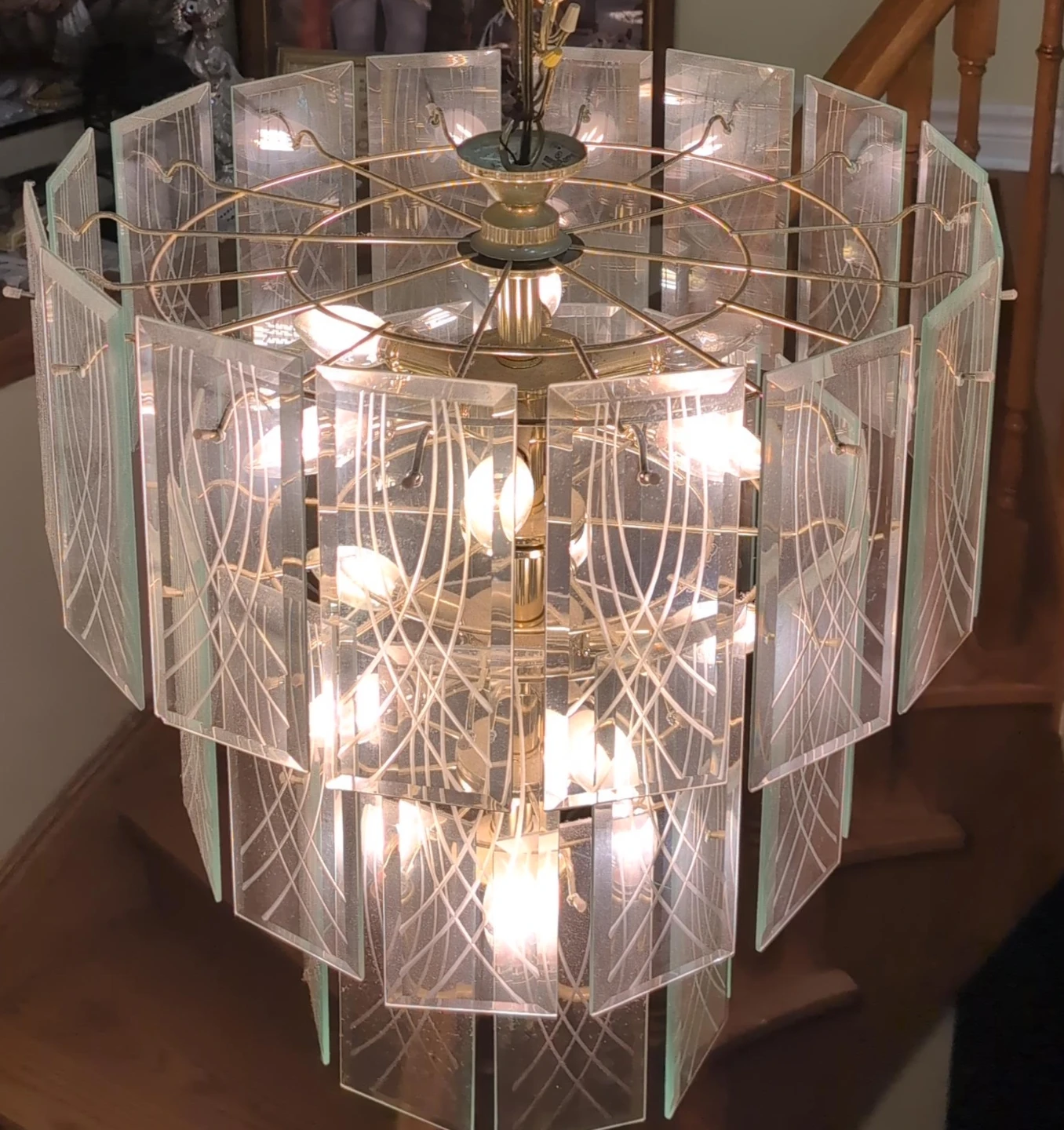 Vintage Tiered Glass Chandelier pick up as it is