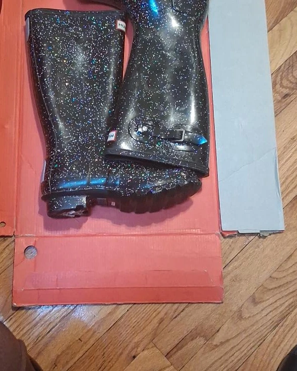 Hunter Original Giant Glitter Boots - Black - Youth Size 6