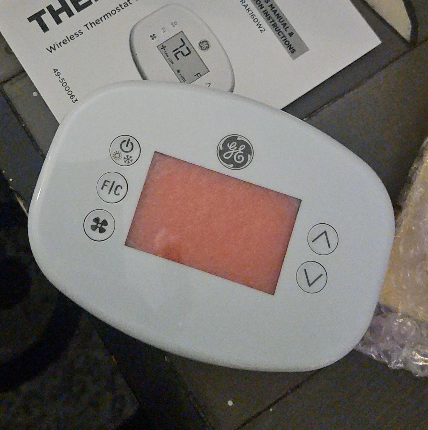 GE Wireless Thermostat with two fan speeds