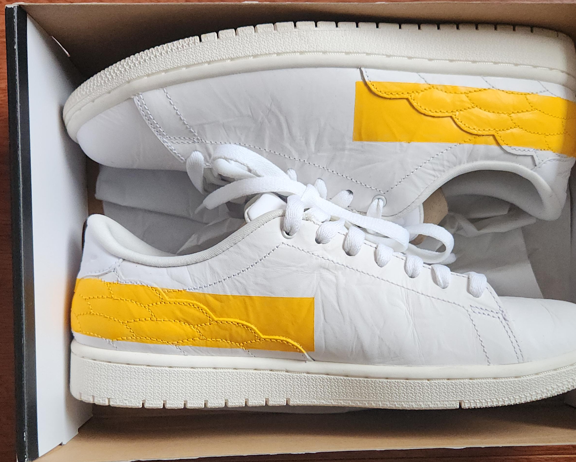 White Leather Sneakers with Yellow Accents