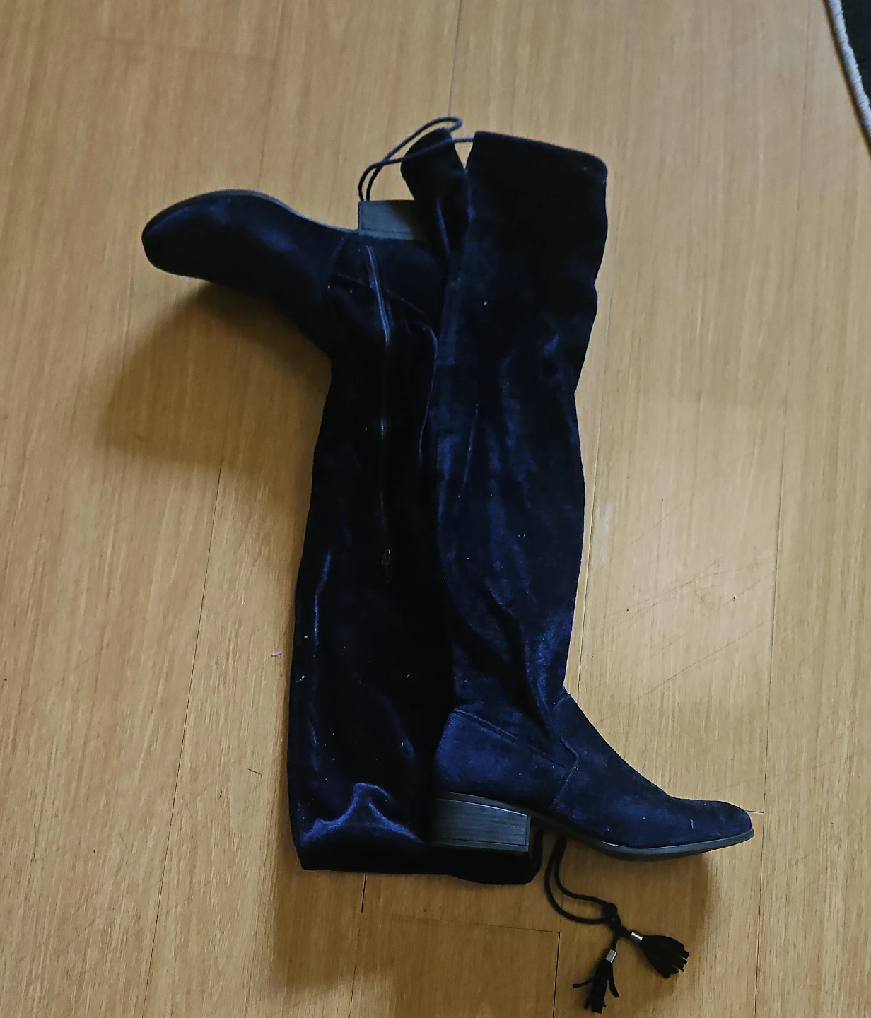 Navy Velvet Over-the-Knee Boots