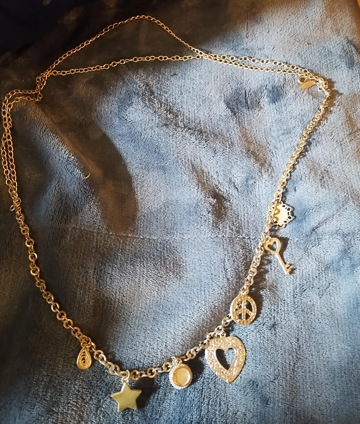 Silver-tone Charm Necklace with Heart and Key