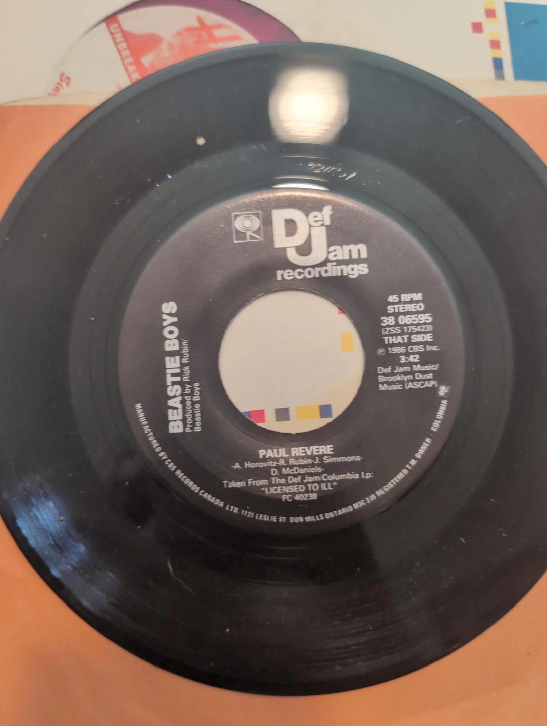Beastie Boys Paul Revere 7" Vinyl Record 1986 Def Jam