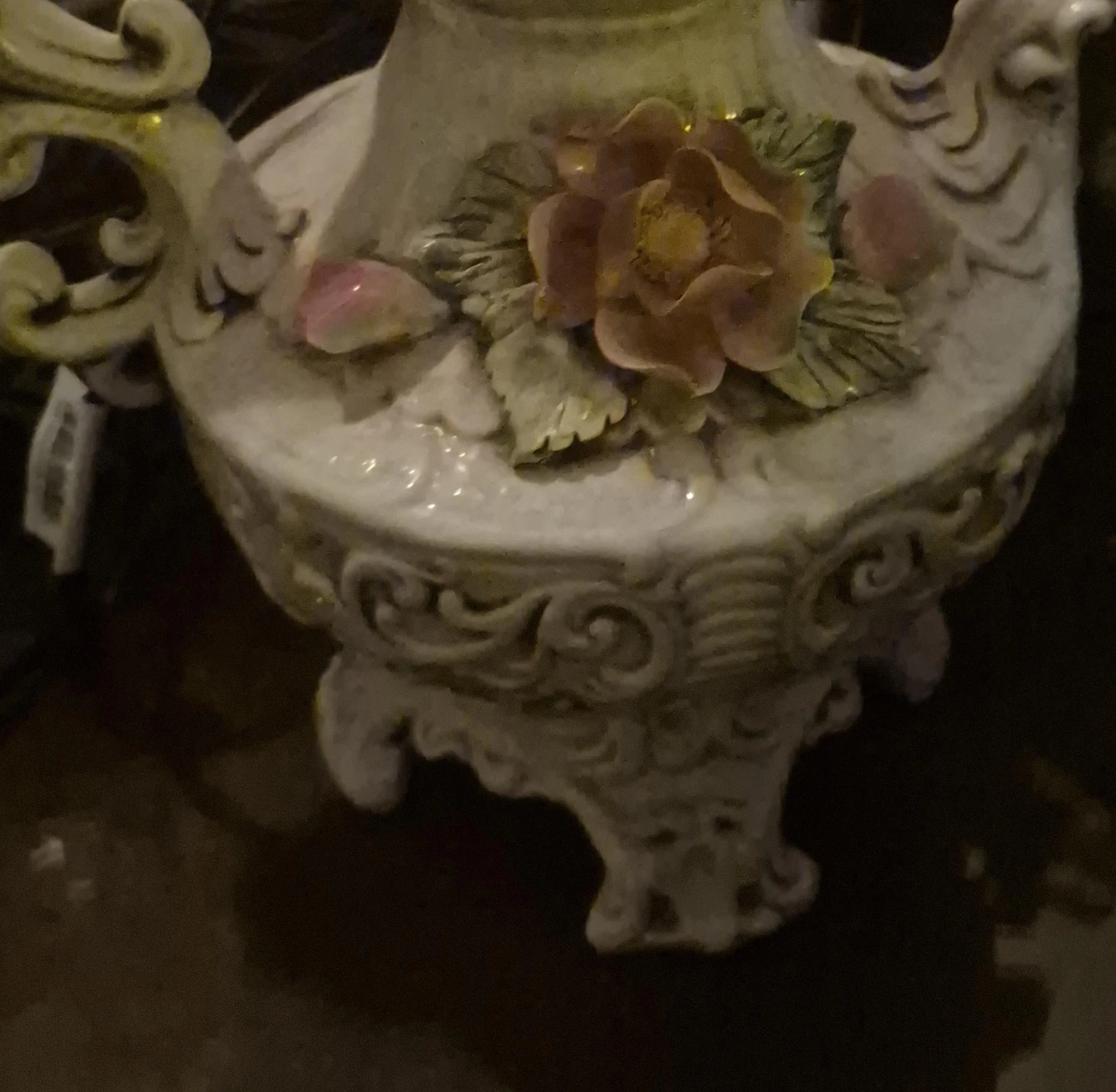 Vintage Decorative Ceramic Urn with Rose Detail