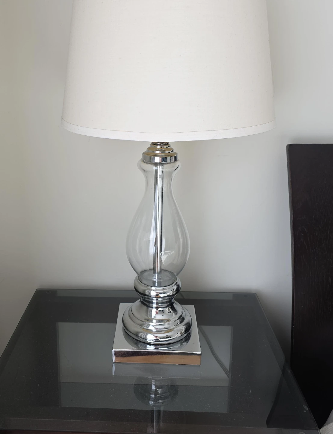 Clear Glass and Chrome Table Lamp