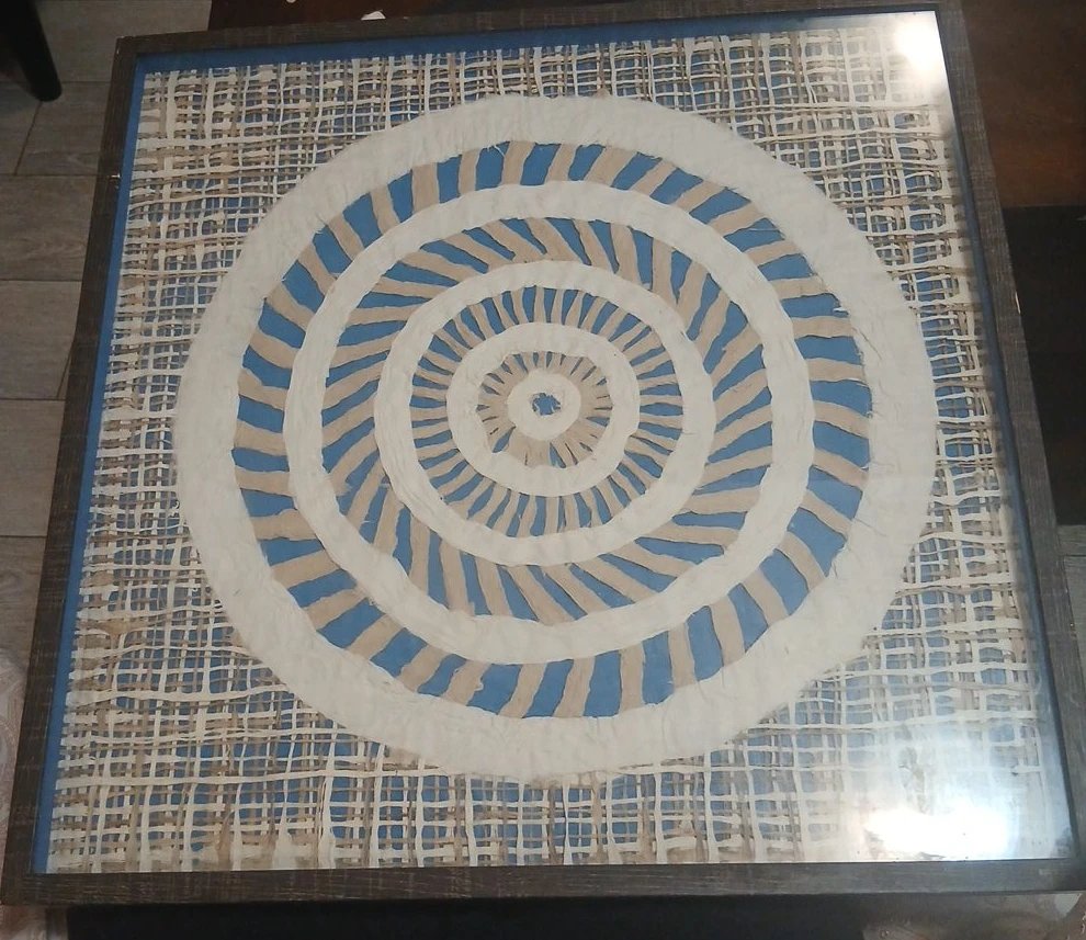 Framed Wall Art - Blue, White, and Tan Circles