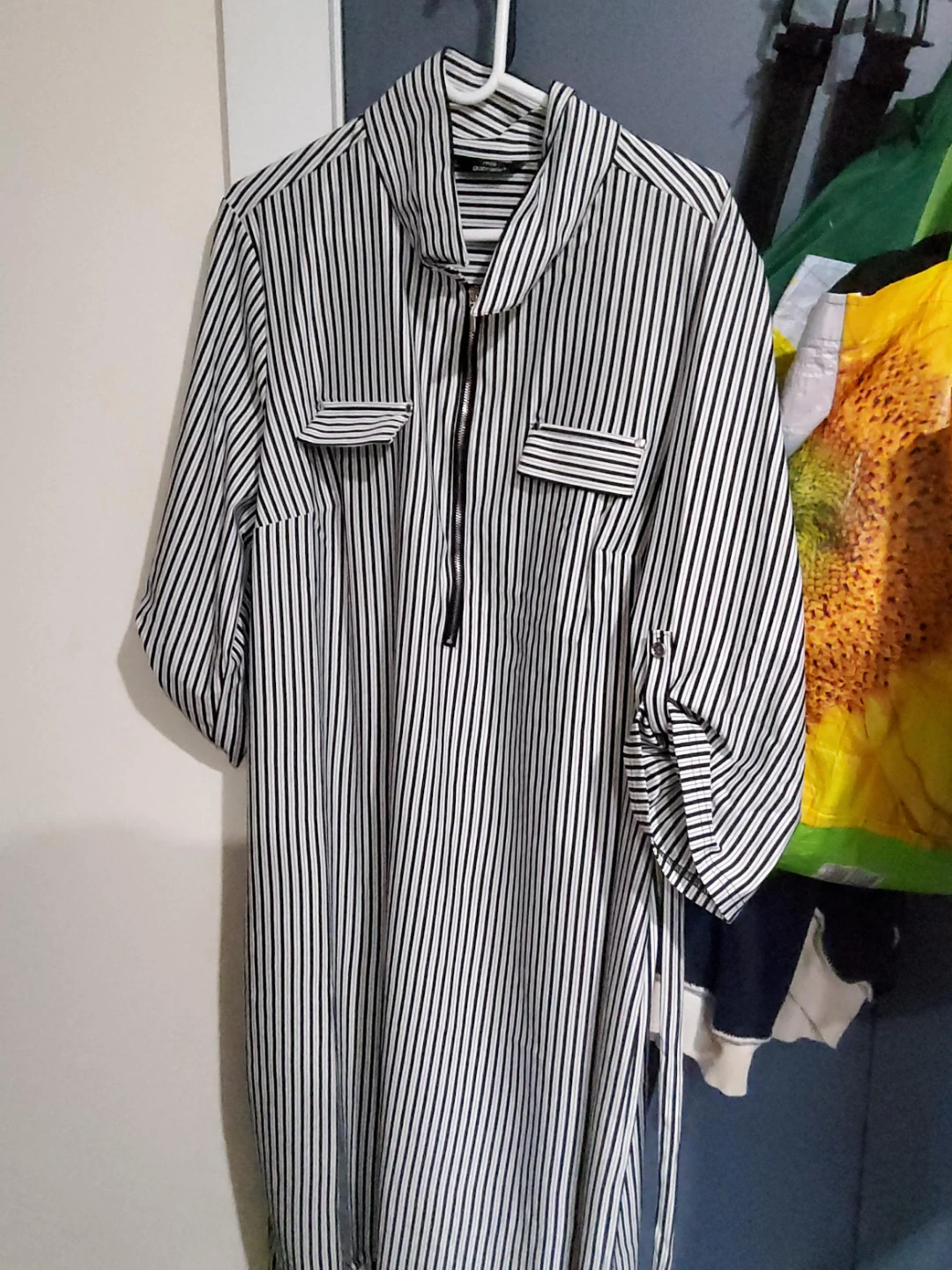 Women's Striped Zipper Shirt Dress