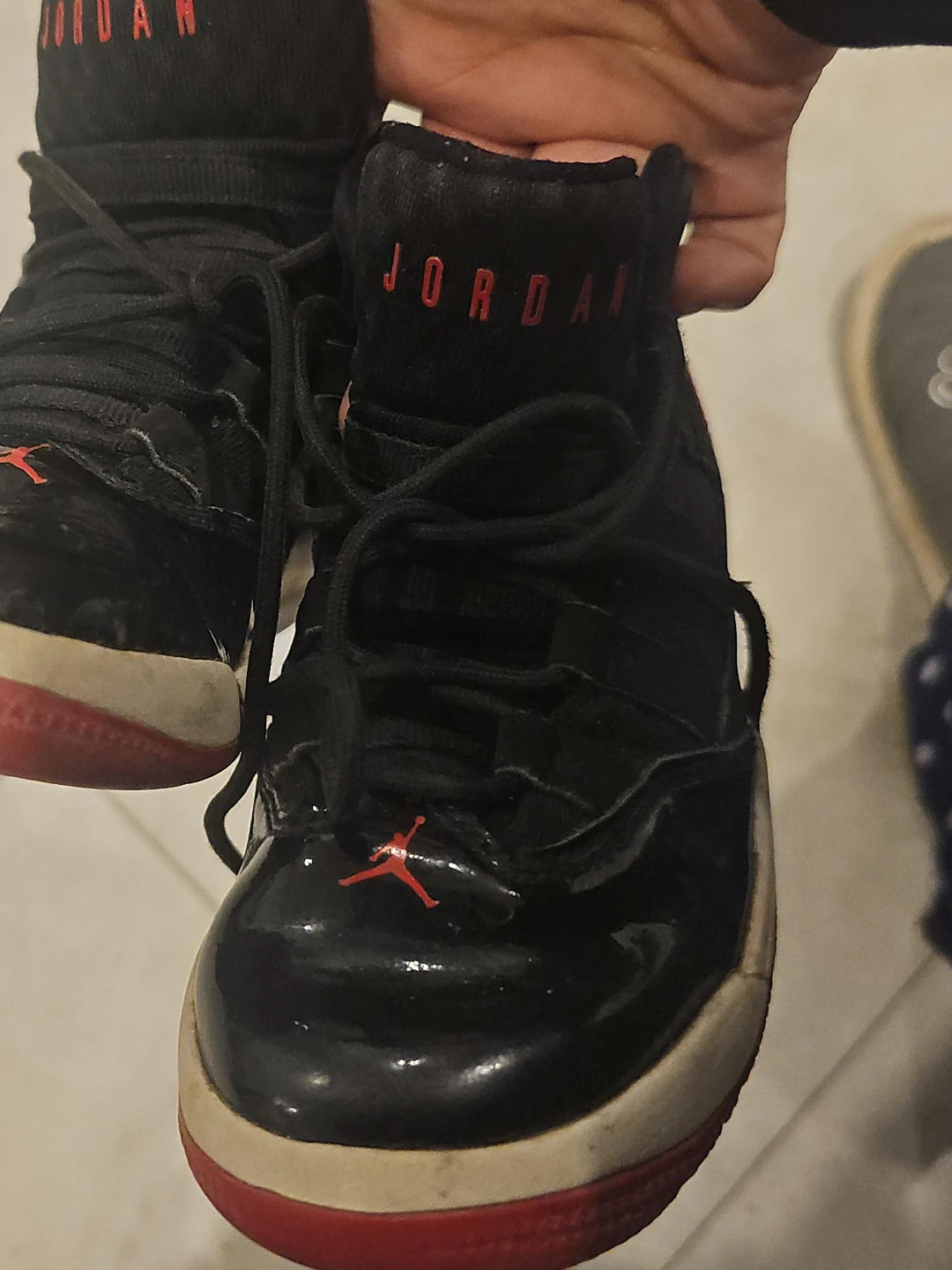 Jordan 12c  Retro Black Red Patent Leather Sneakers
