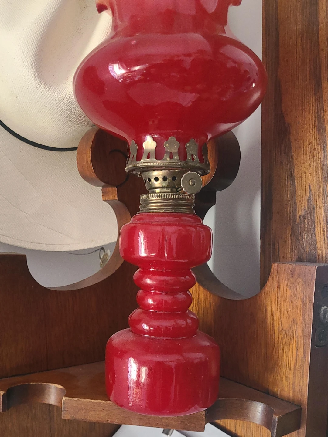 Vintage Red Glass Oil Lamp with Shade 🥕