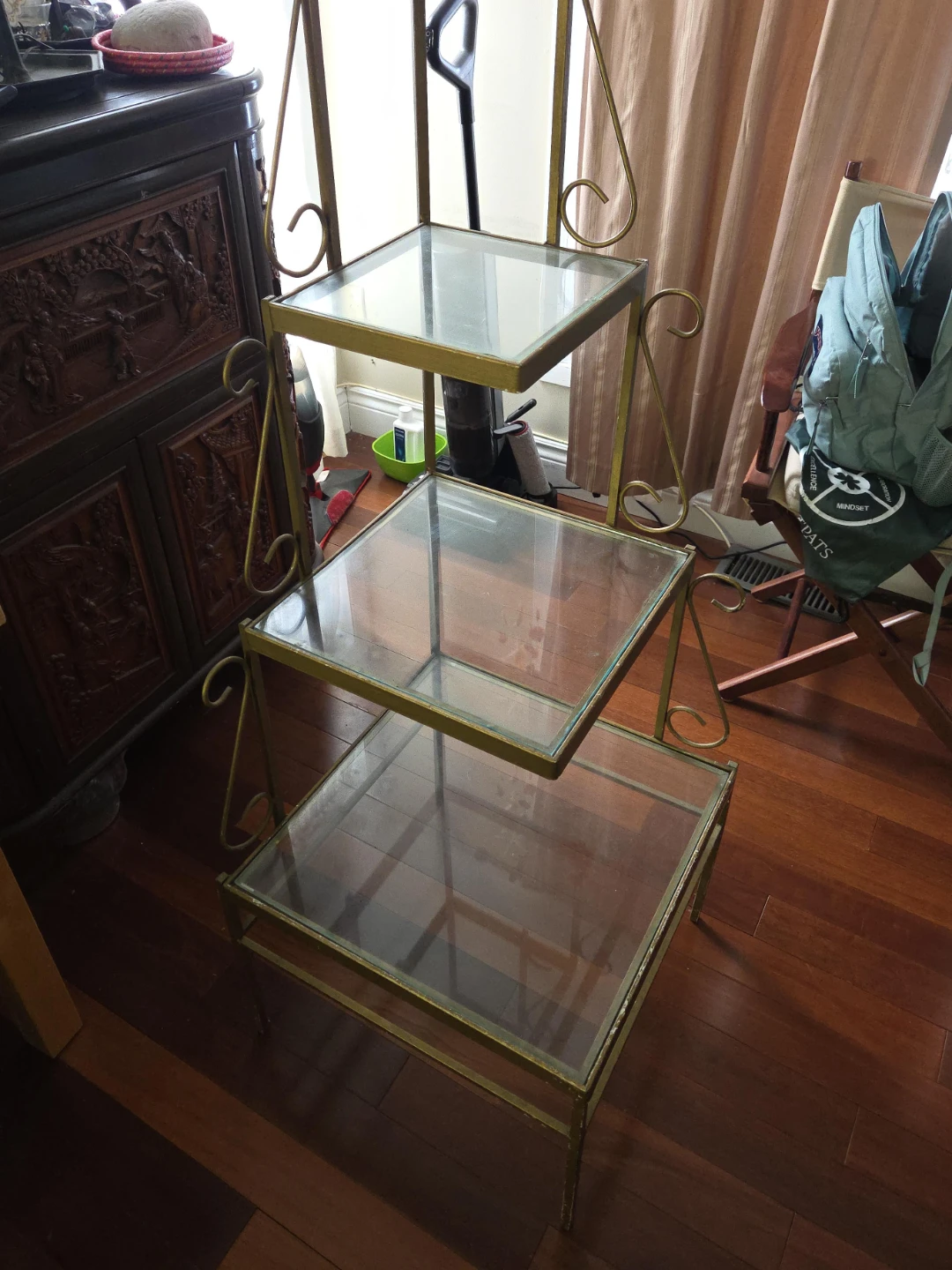 3-Tier Gold Metal and Glass Display Shelf