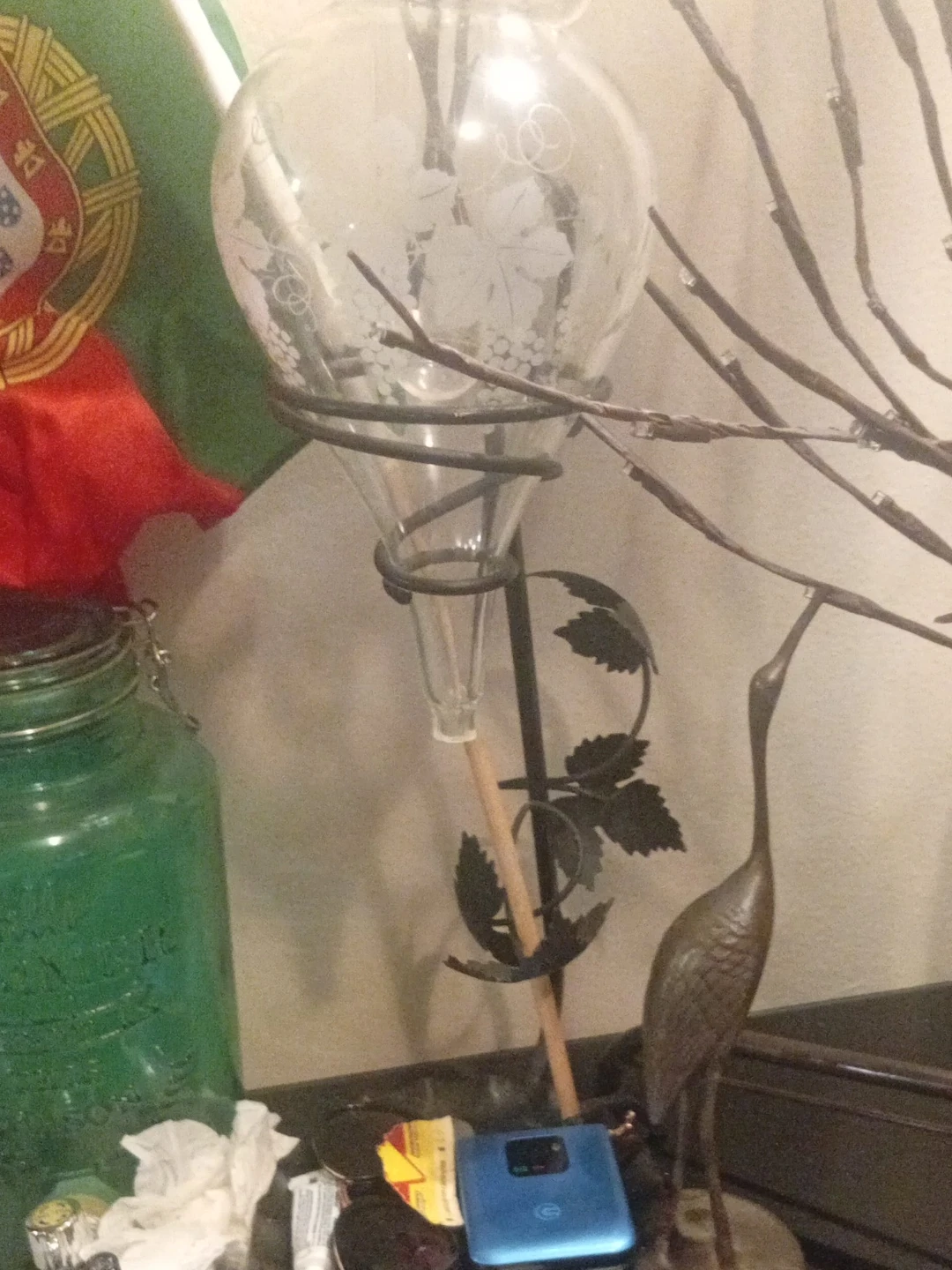 Glass Decanter with Engraved Grapes