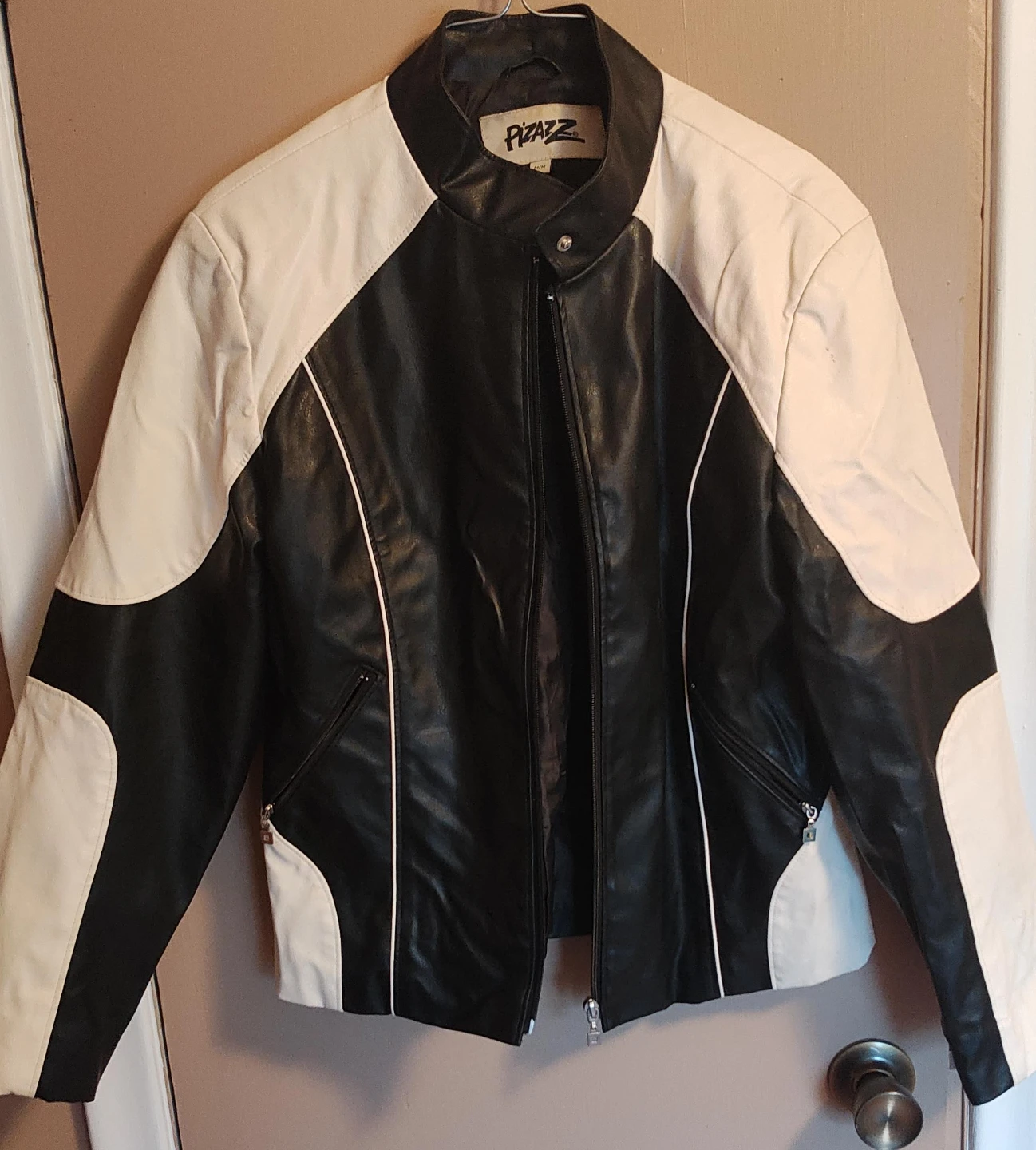 Pizazz Black and White Faux Leather Motorcycle Jacket