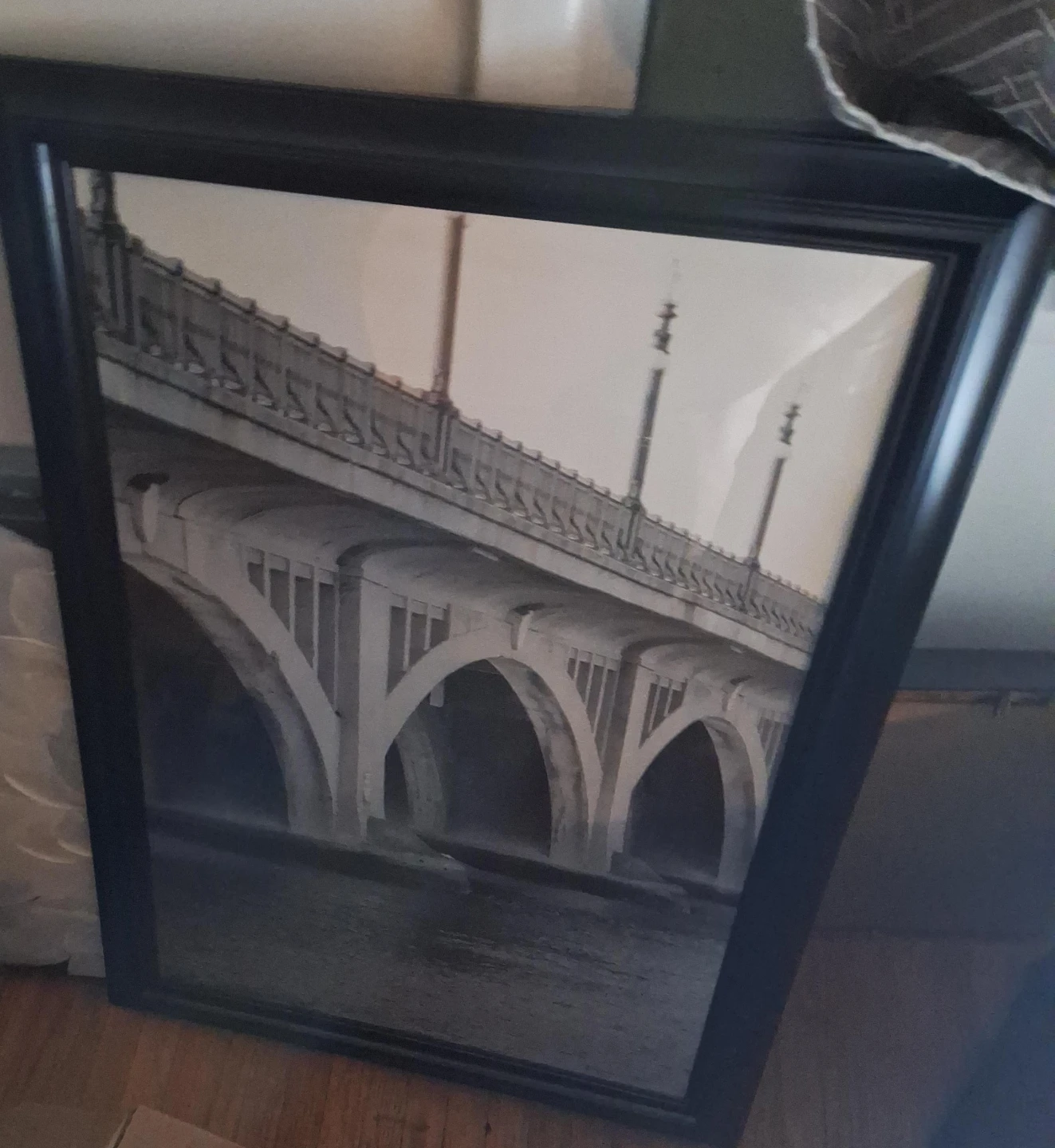 Framed Black and White Photo of a Bridge