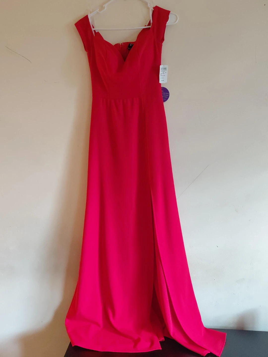 Hot Pink Off-the-Shoulder Prom Dress with Slit