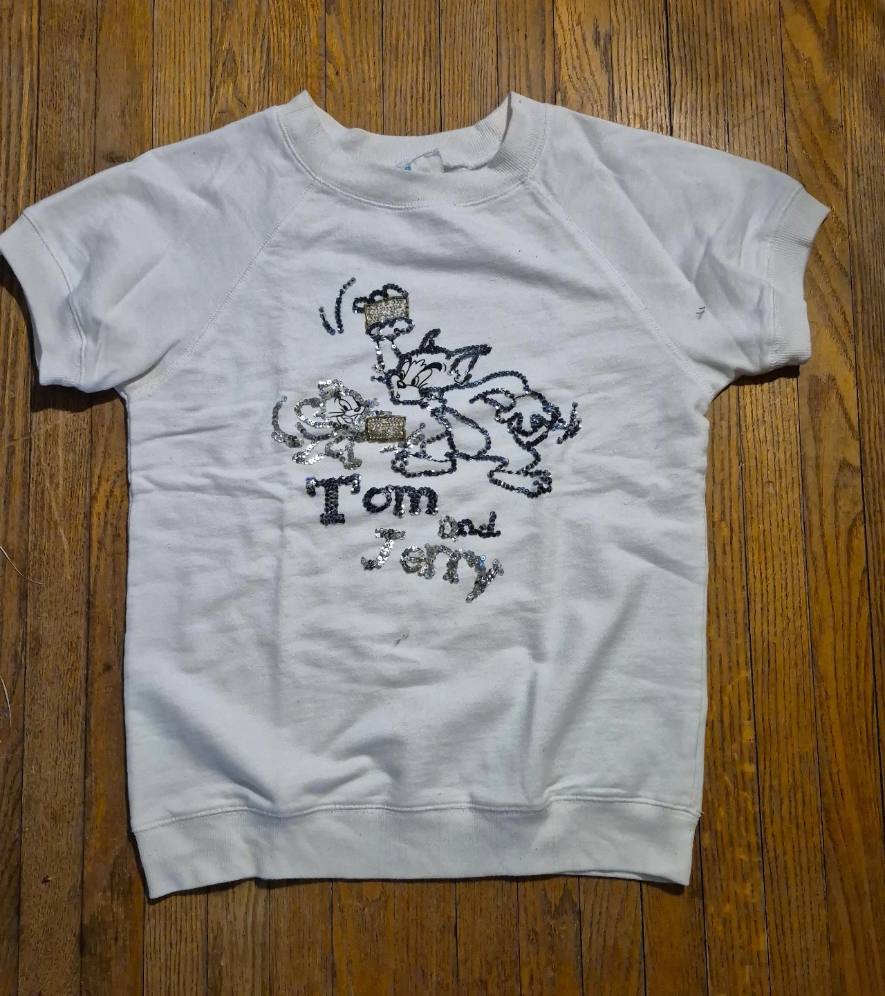 White Tom and Jerry Short Sleeve Sweatshirt