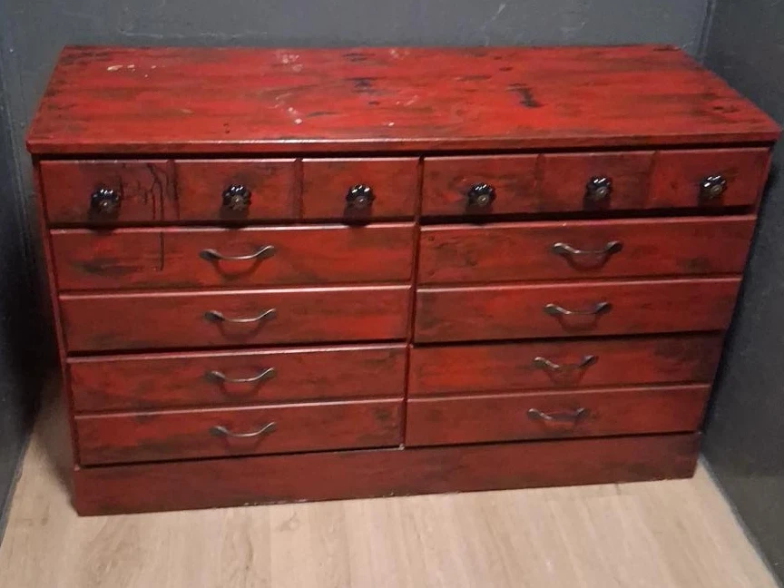 Red Dresser with 10 Drawers