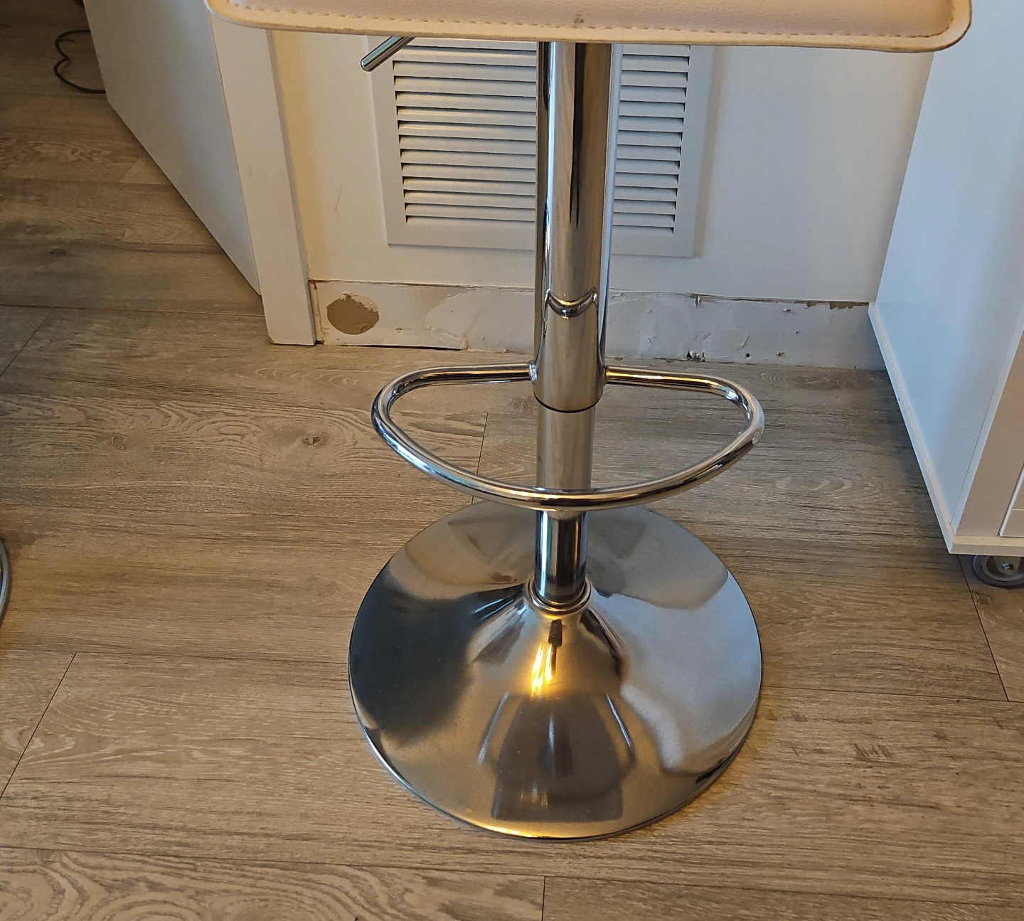 Pair of White Bar Stools with Chrome Base
