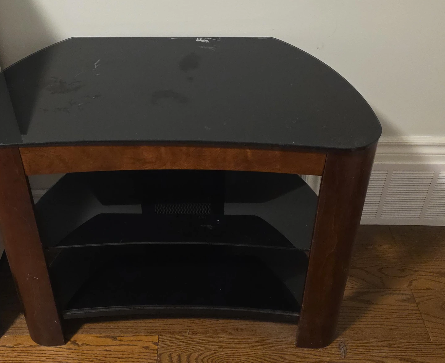 Glass and Wood TV Stand with Shelves