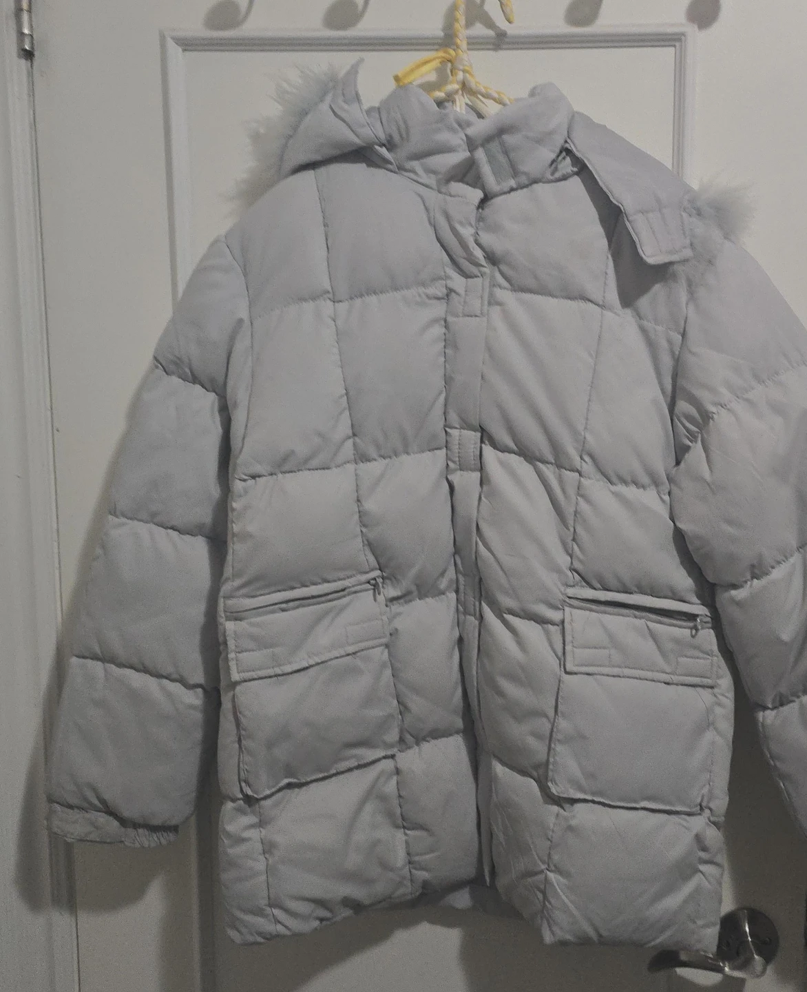 Light Grey Puffer Jacket with Hood