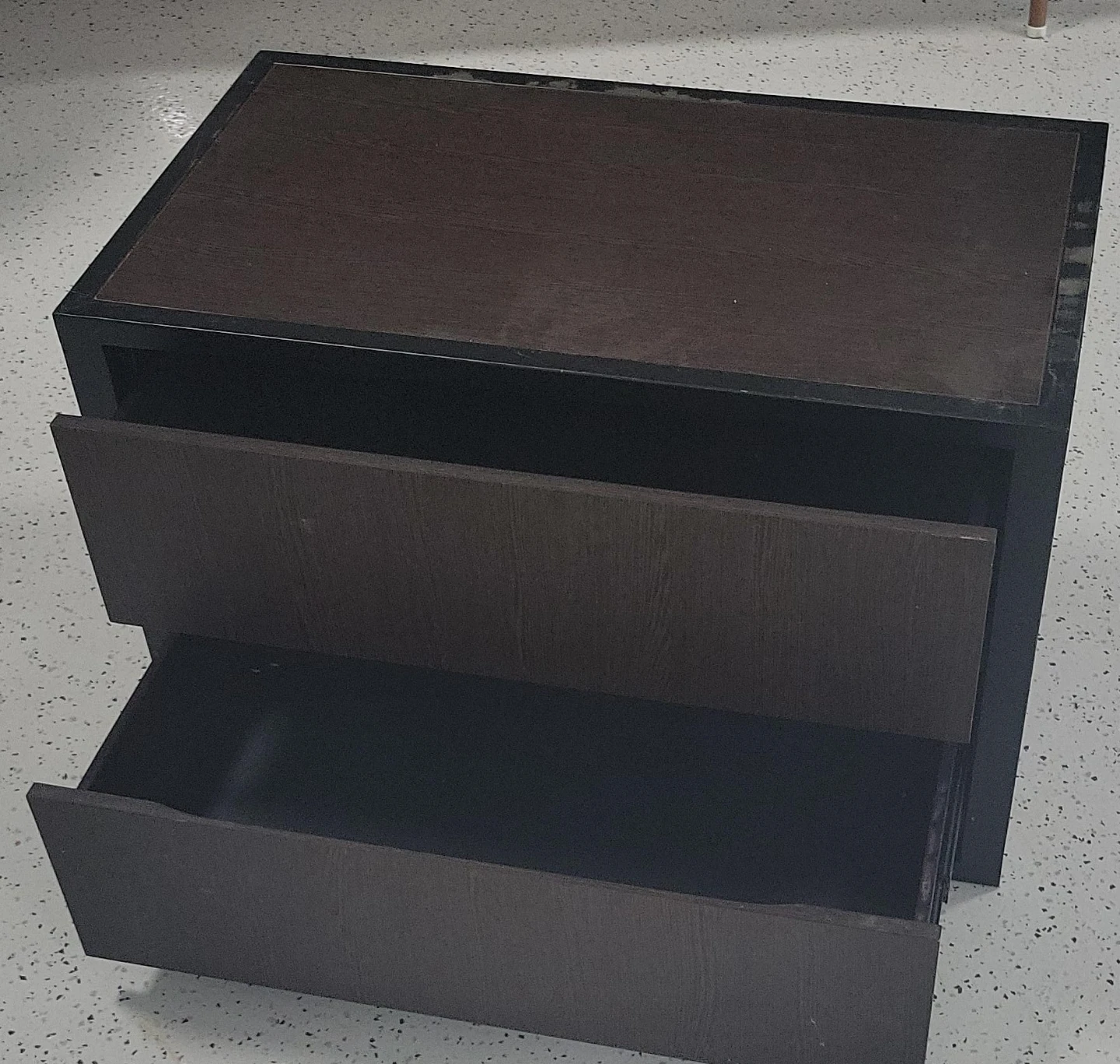 Two-drawer dark wood nightstand