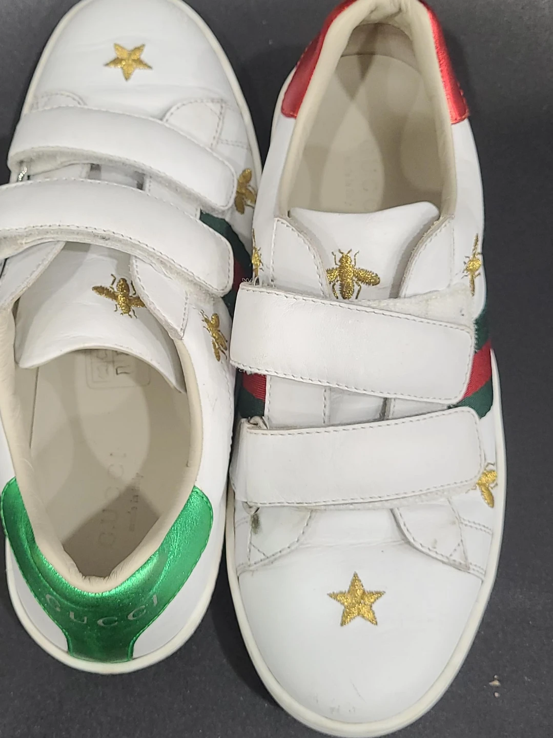 Gucci White Leather Bee Star Sneakers