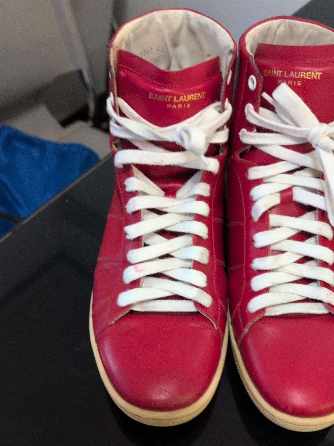 🥕Saint Laurent Red Leather High-Top Sneakers Size 42