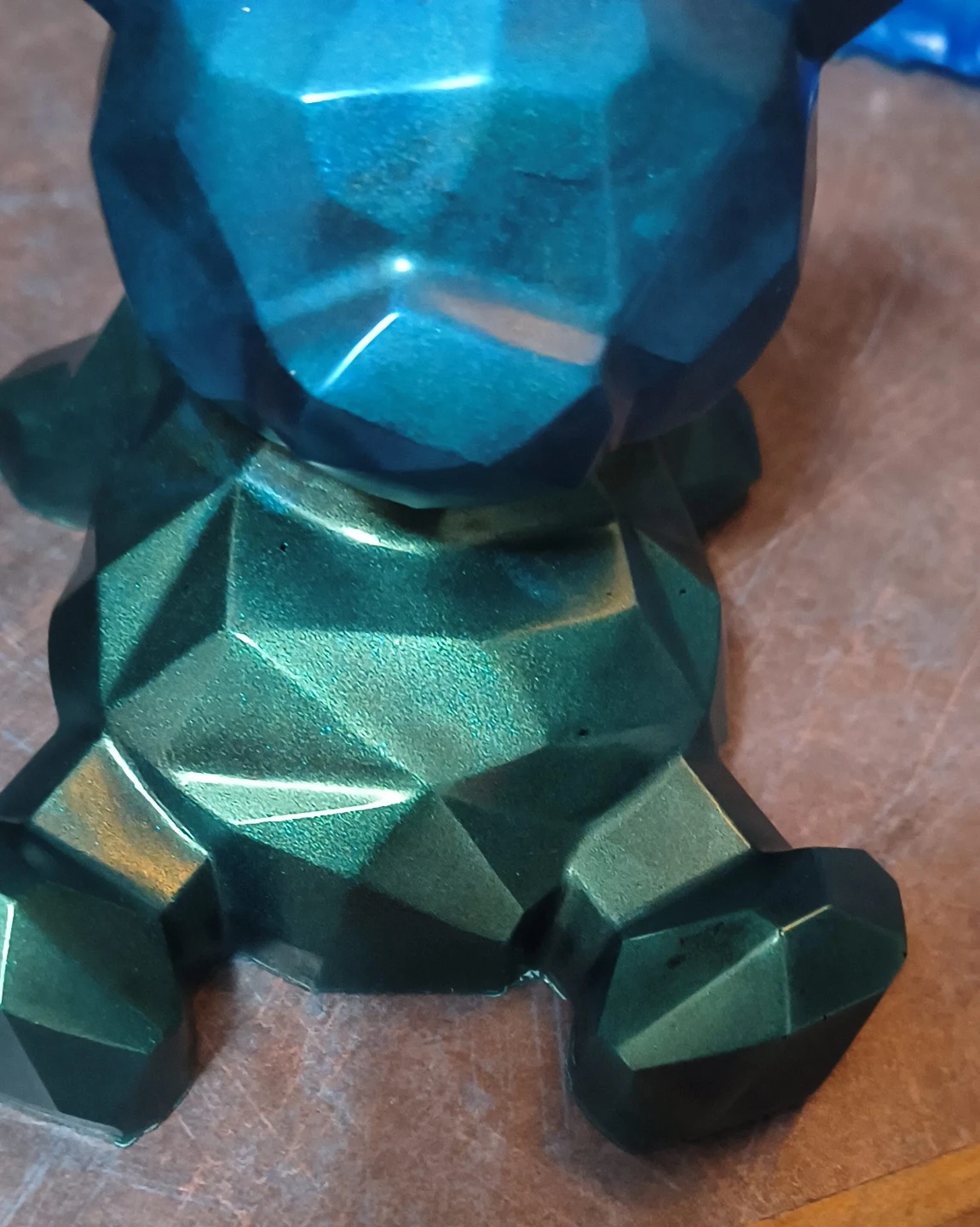 Geometric Bear Figurine - Teal/Green Metallic Finish