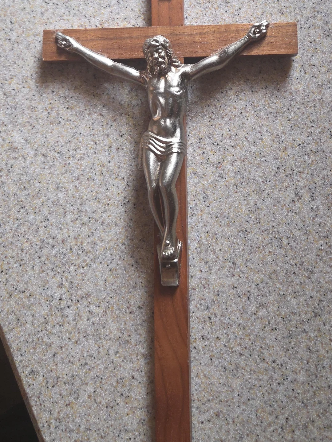 Wooden Crucifix with Silver Jesus Figure