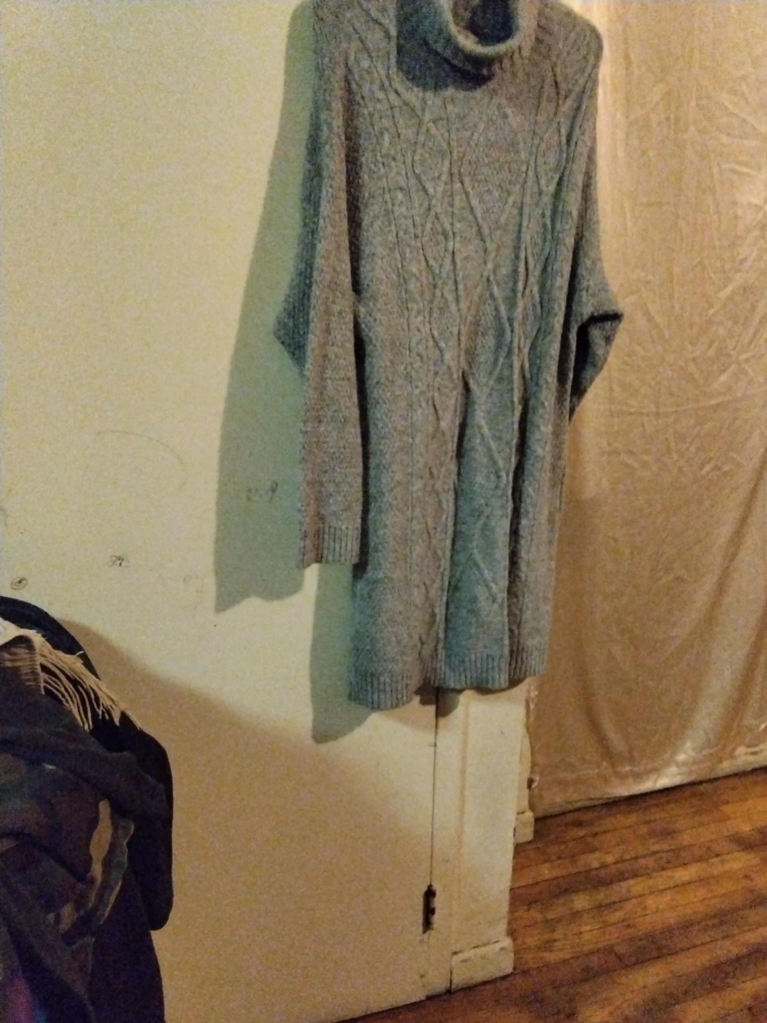 Gray Cable Knit Turtleneck Tunic Sweater