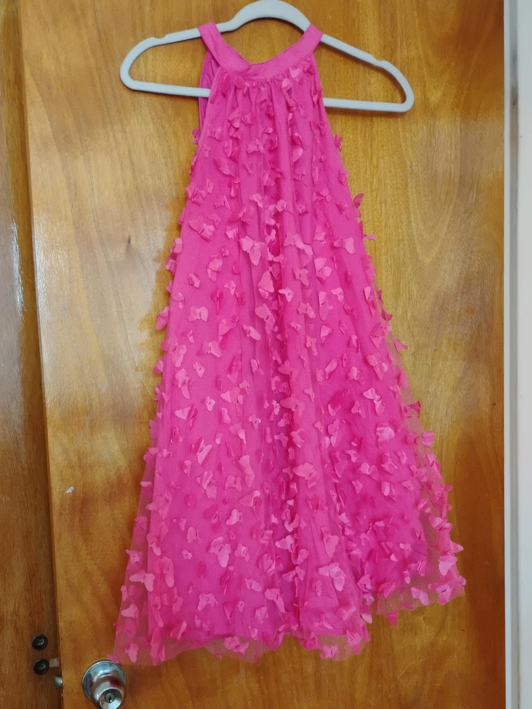 Pink Halter Dress with 3D Flower Appliques