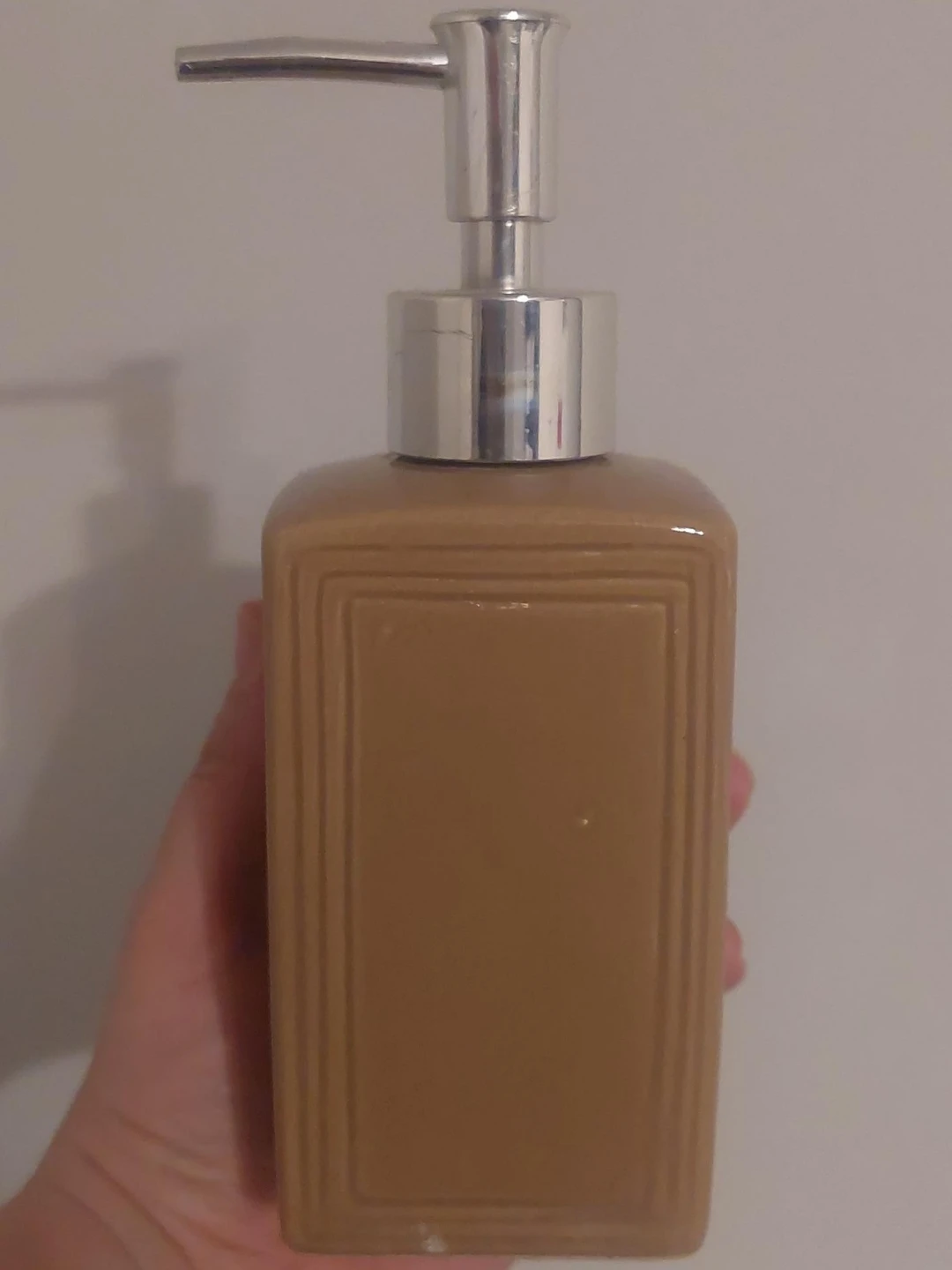 Brown Ceramic Soap Dispenser with Silver Pump