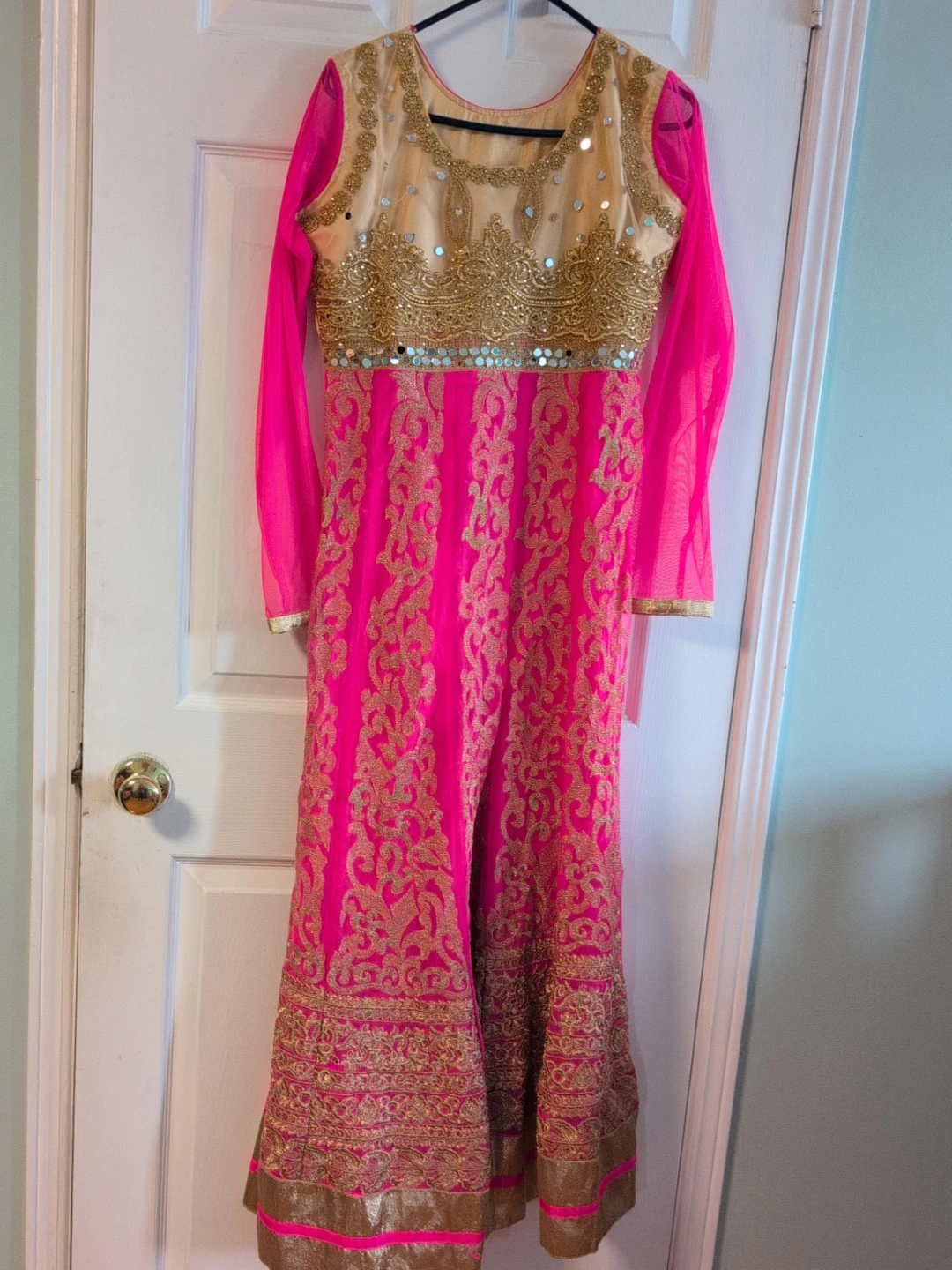 Long Pink and Gold Embroidered Kameez only top