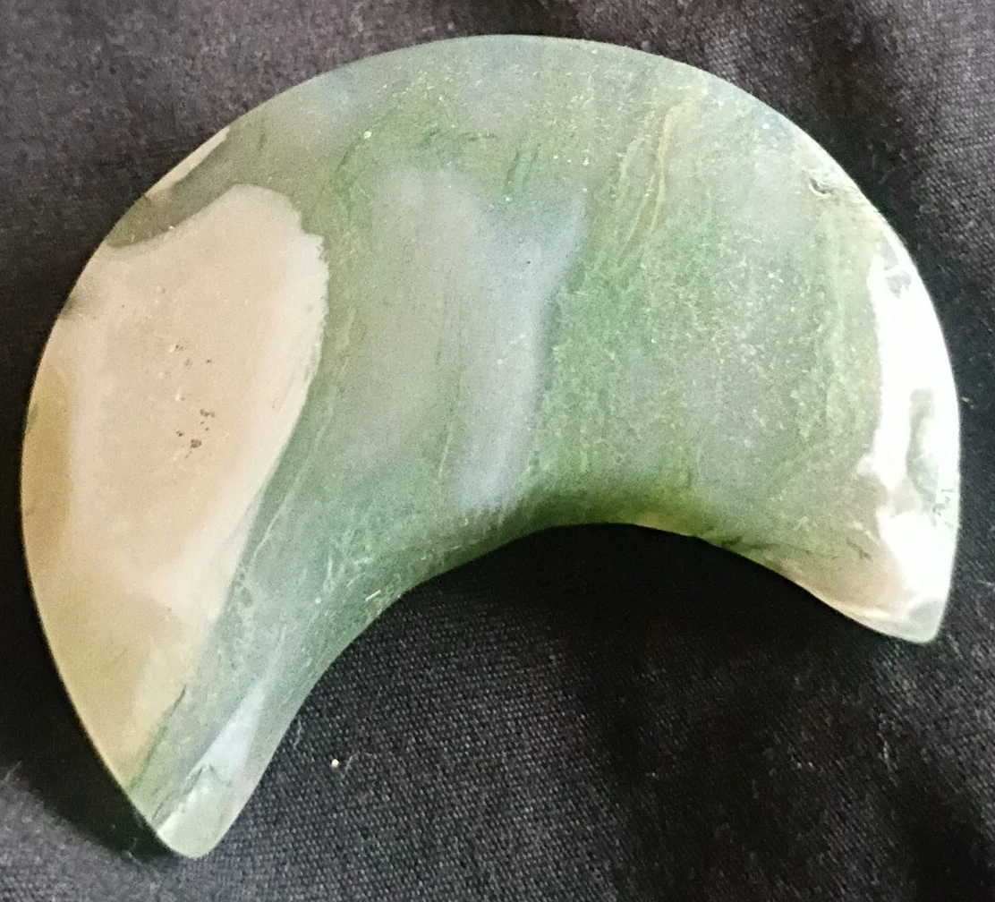 Moss Agate Moon Carving