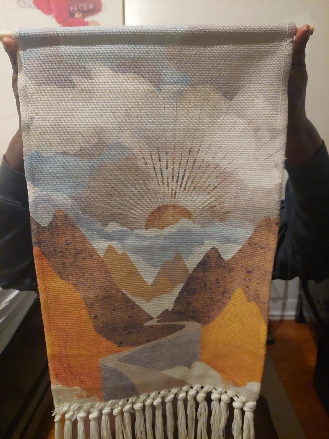 Wall Hanging Tapestry with Mountain Sunrise Design