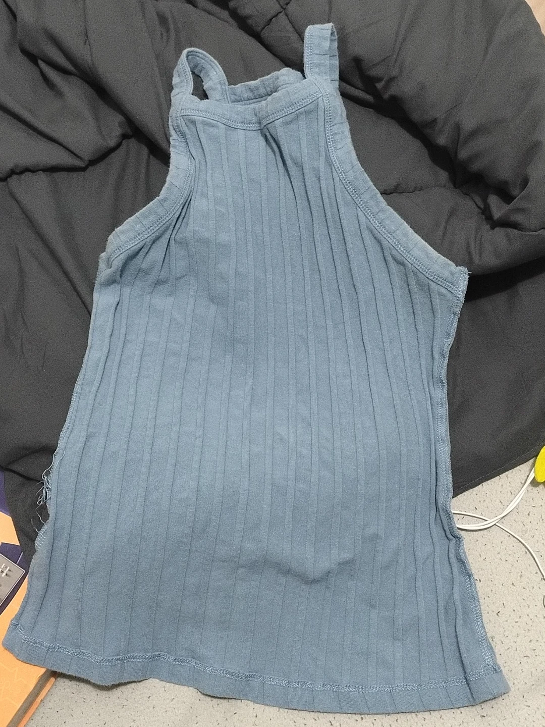 Blue Ribbed Halter Tank Top