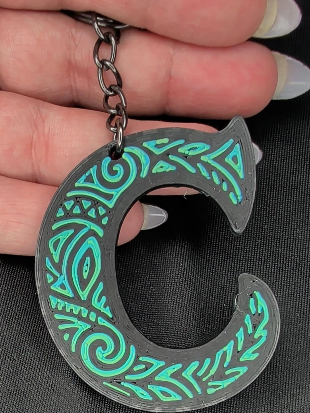 Letter C Keychain with Tribal Design