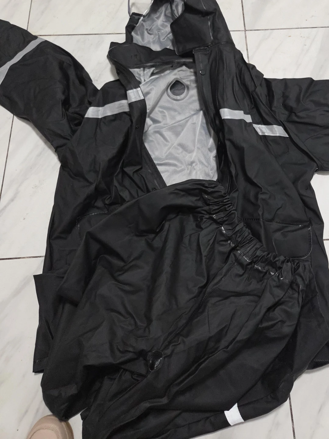 Black Rain Suit with Reflective Stripes