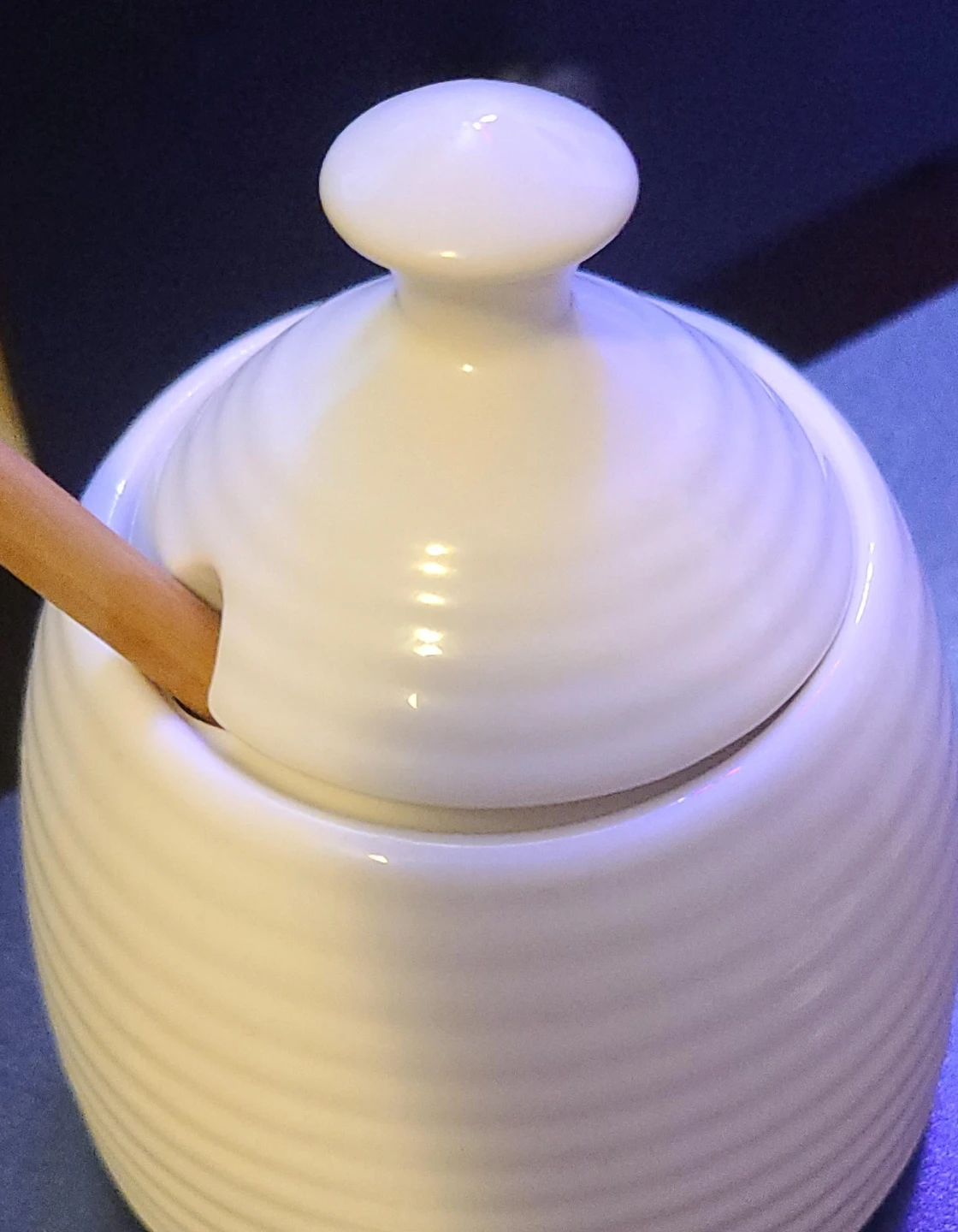 White Ceramic honey Bowl with Lid and dripper