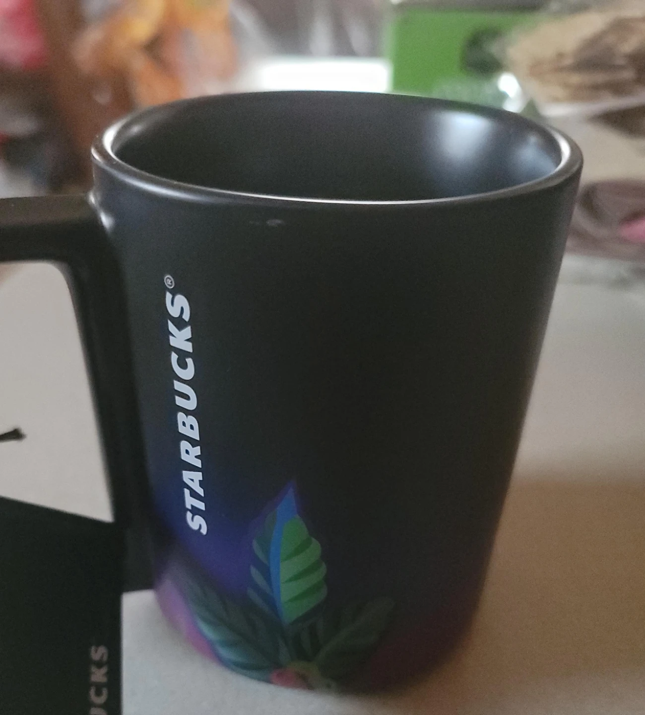 Starbucks Black Coffee Mug with Floral Design
