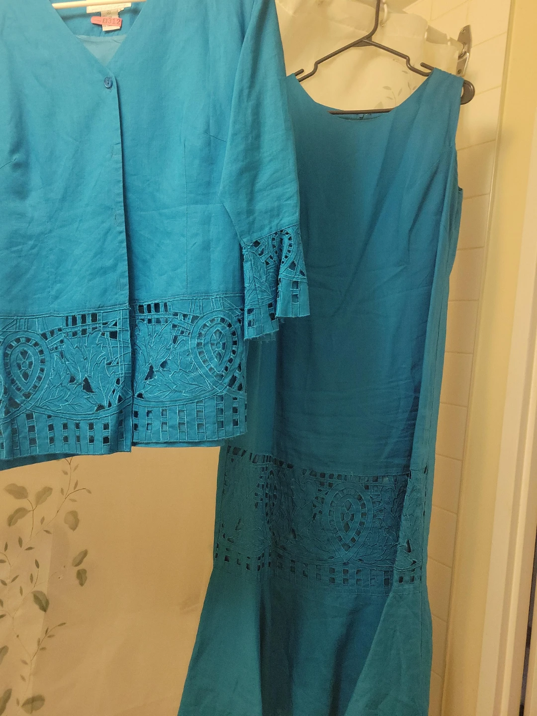 Teal Lace Trimmed Dress and Jacket Set