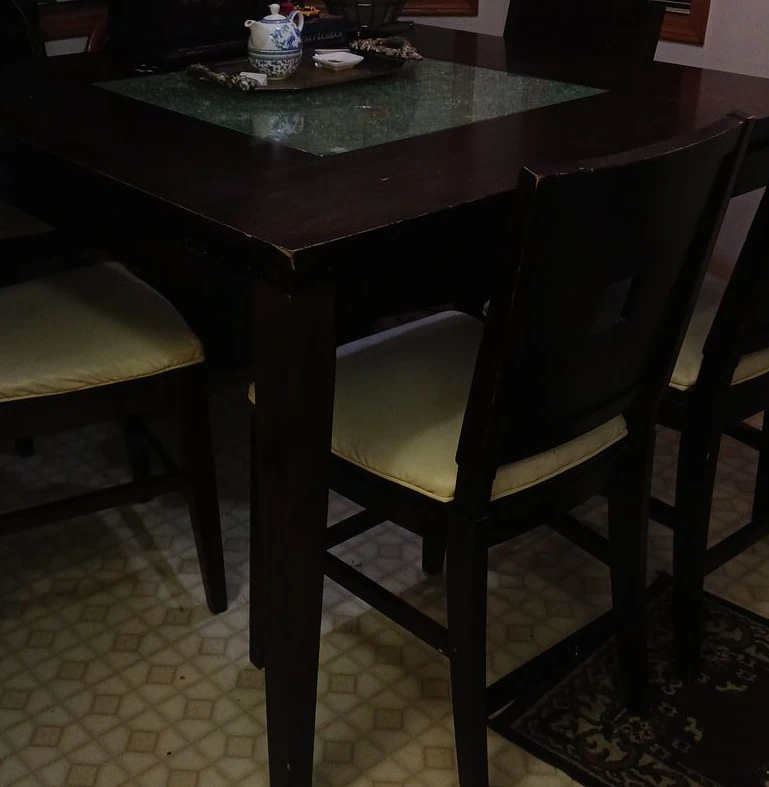 Dark Wood Dining Table and Chairs Set