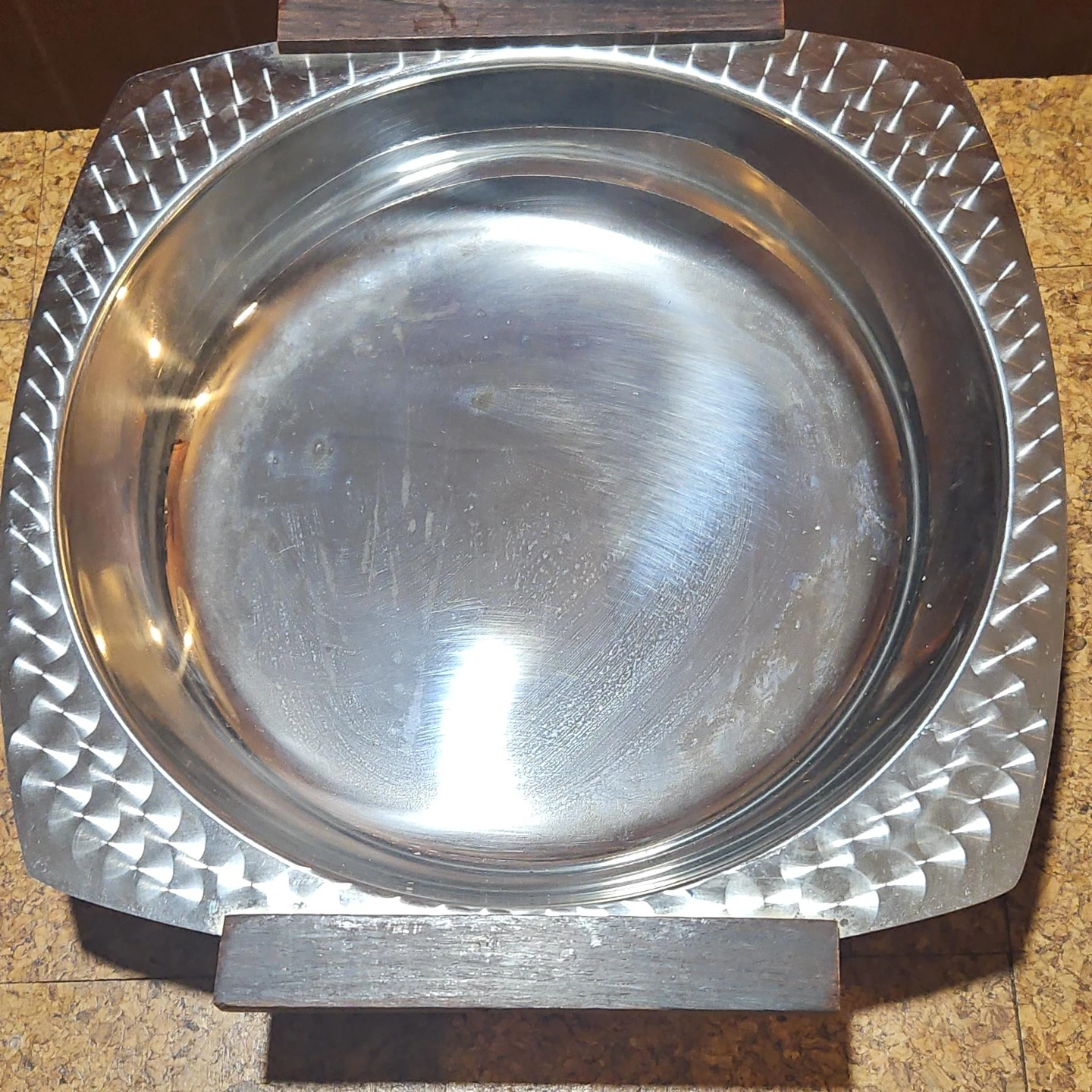 Set of 8 Stainless Steel Serving Dishes with Wood Accents