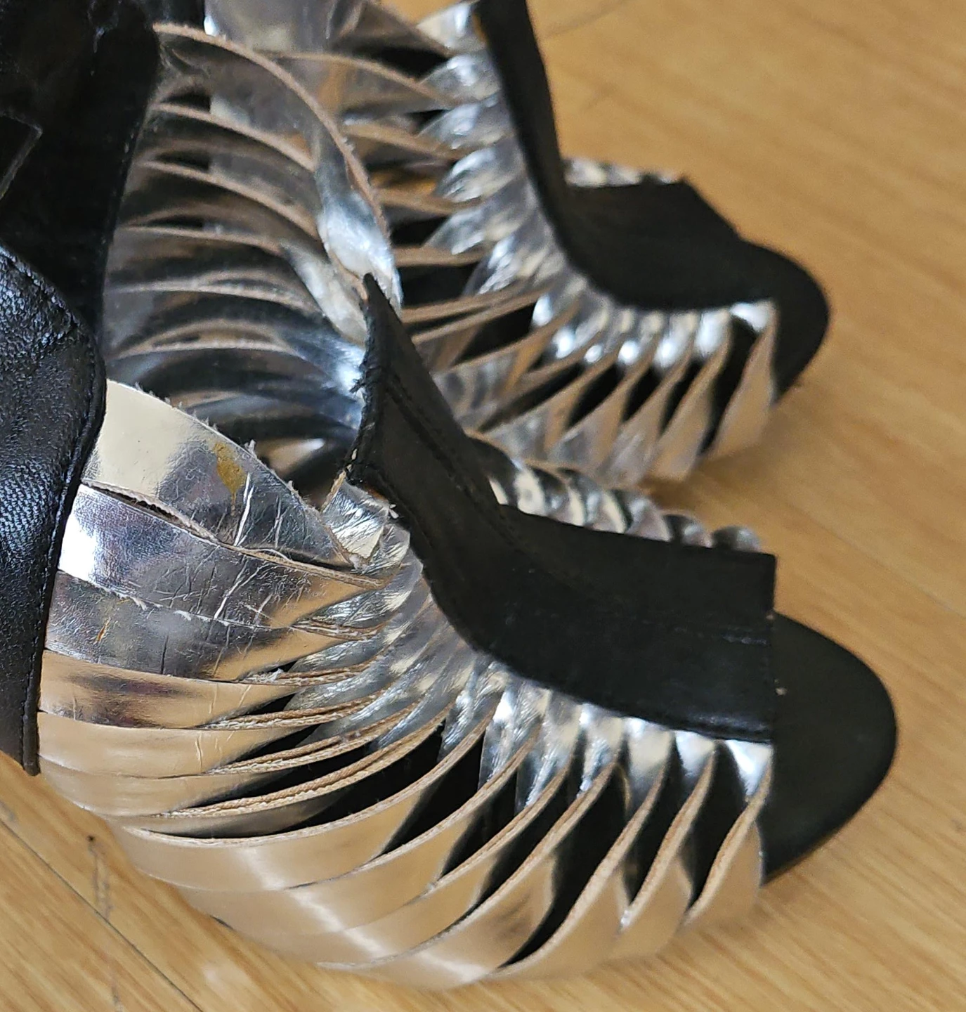 Miss Me Silver & Black Strappy Heels